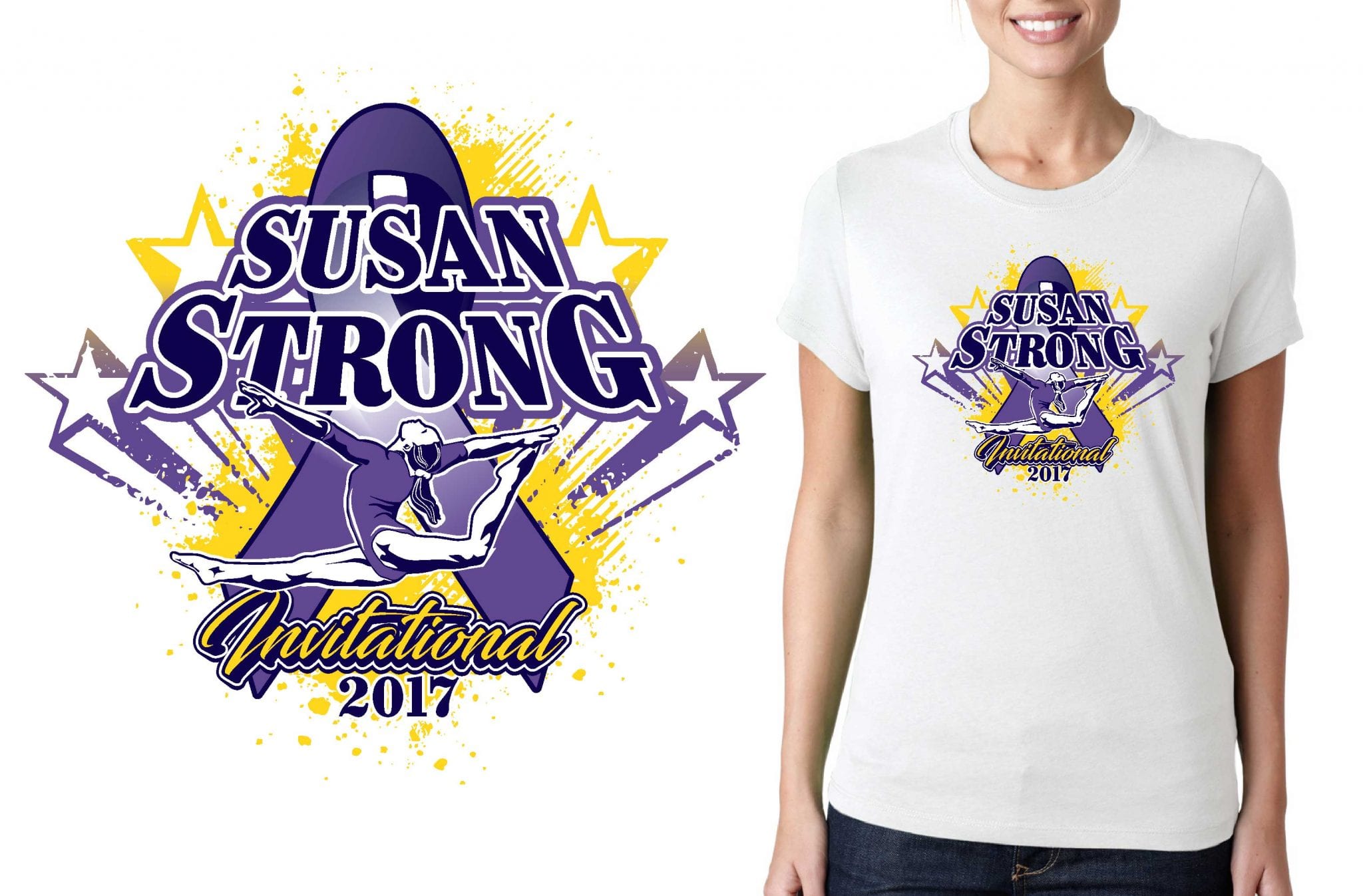 Susan Strong Invitational vector logo design for gymnastics tshirt