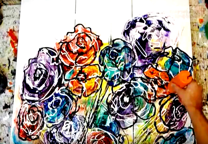 Multicolor_roses_abstract_painting_on_triple_canvas-1 - UrArtStudio