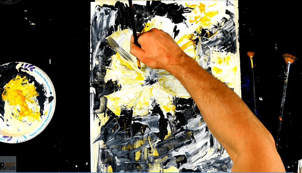 Painting_white_flower_on_black_background UrArtStudio