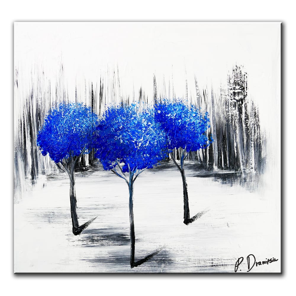 Simple trees and landscape painting, only 3 acrylic colors – blue, black &  white – YOU CAN DO IT – UrArtStudio