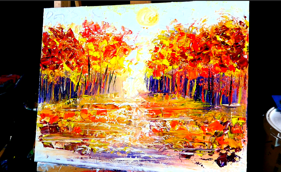 ACRYLIC PAINTING TUTORIAL, STEP by STEP HOW TO PAINT AN AUTUMN FOREST