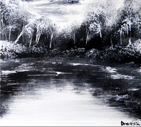 black and white scenery paintings