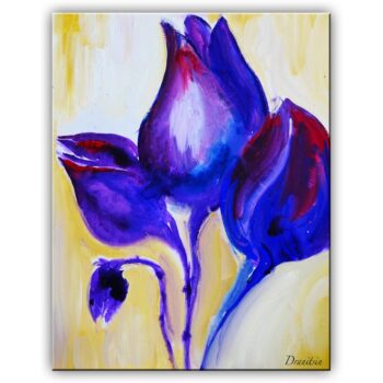 PURPLE FLOWERS, ORIGINAL WATERCOLOR PAINTING BY DRANITSIN