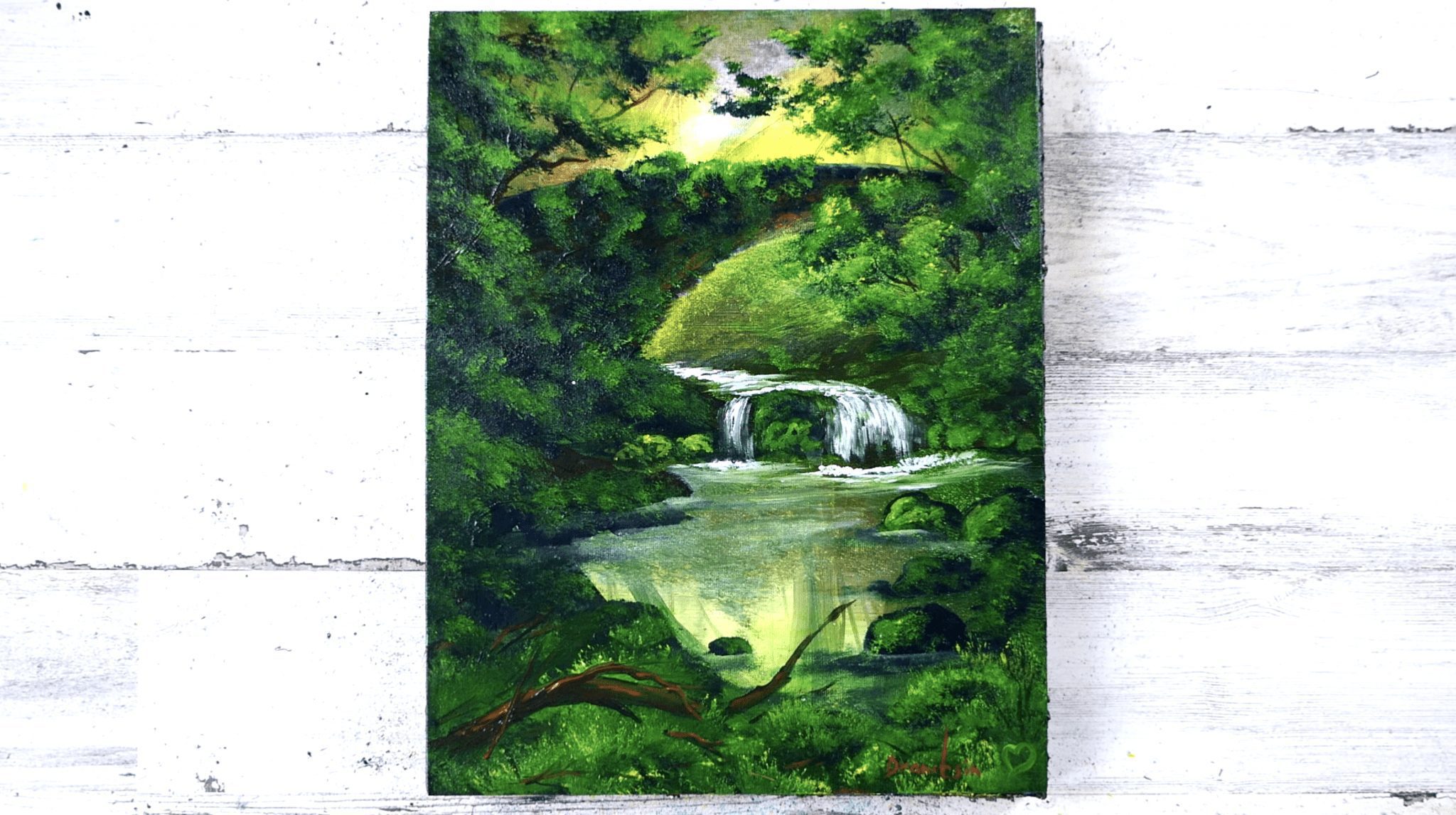 BLACK and WHITE WATERFALL, SIMPLE FAN BRUSH PAINTING TECHNIQUES, ACRYLIC  PAINT