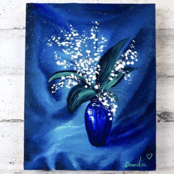 BLUE GLASS VASE WITH WHITE FLOWERS, STEP BY STEP ACRYLIC PAINTING TECHNIQUES OVAL BRUSH NO SKETCHING
