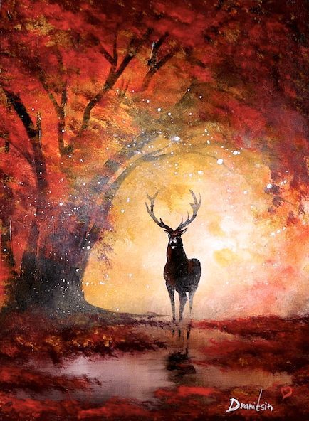 Deer at sunset lake Autumn landscape 🌟🎨 How to paint acrylics for  beginners: Paint Night at Home 