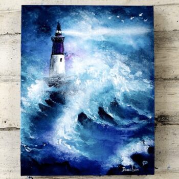 Lighthouse in Stormy Ocean Easy Painting for Beginners Acrylics Palette Knife0