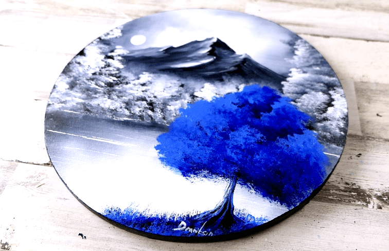 Blue Tree 16 Round Canvas Urartstudio blue tree 16 round canvas
