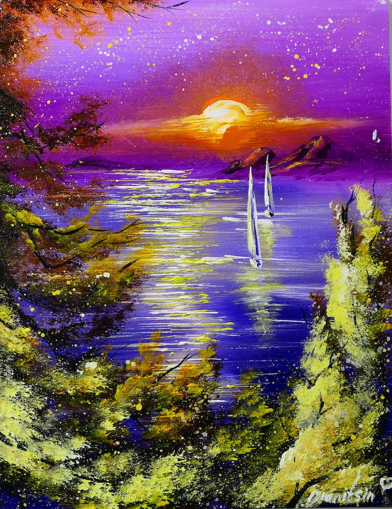 Acrylic Painting for Beginners on Canvas, Calm Sunset
