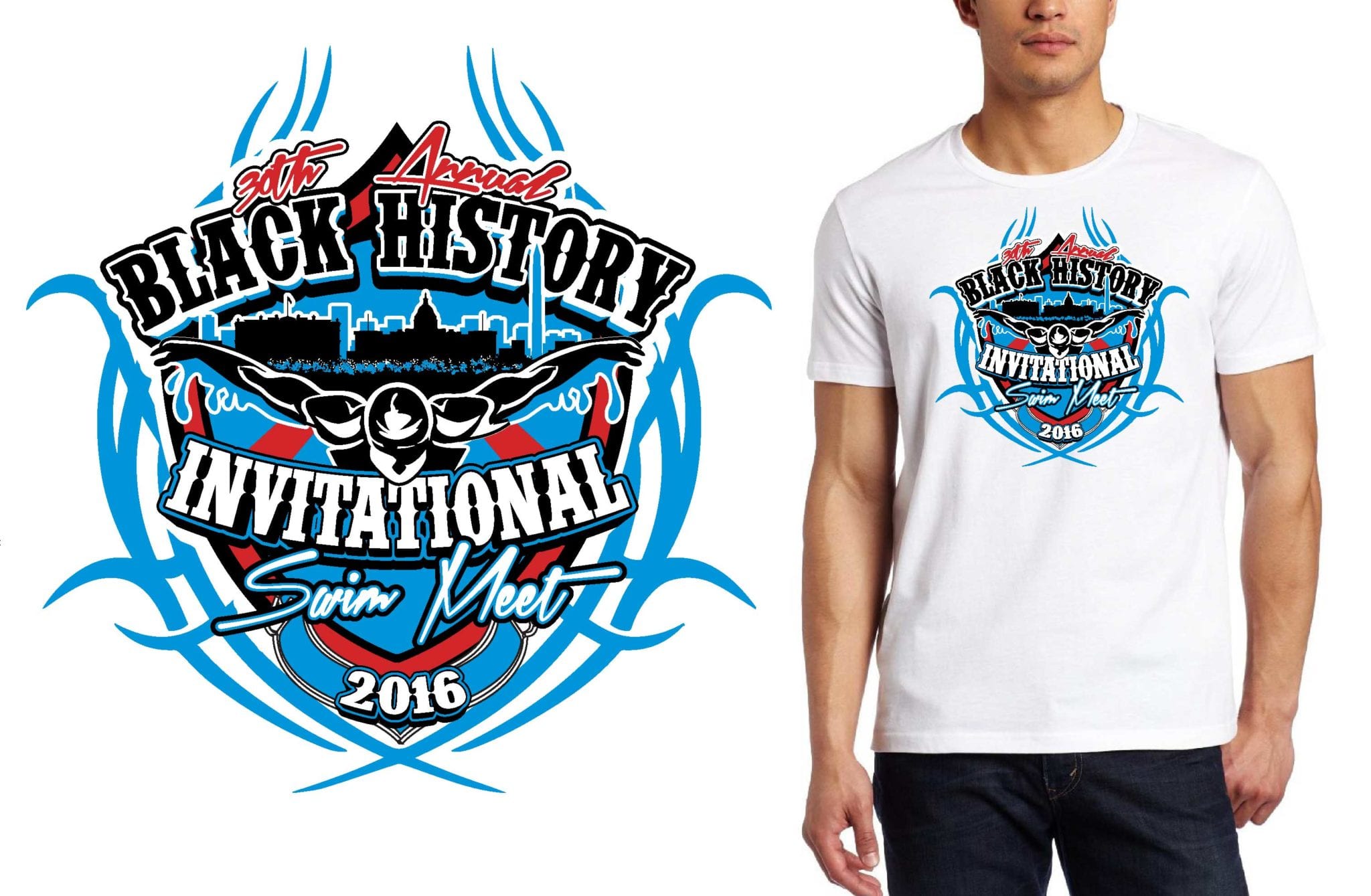 Black History Invitational Swim Meet logo design UrArtStudio