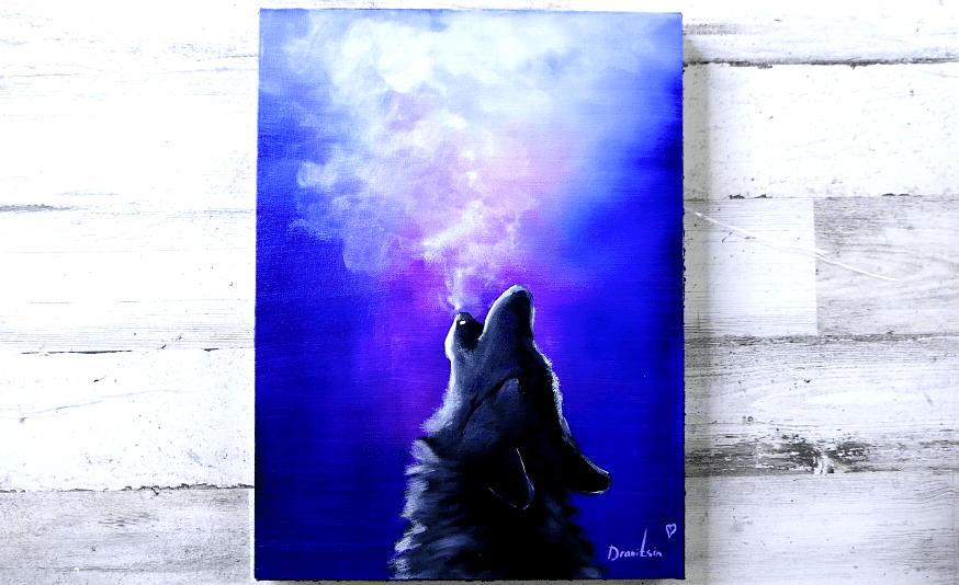 Wolf Howling at the Moon - UrArtStudio