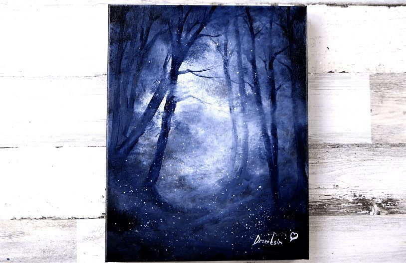 Black Canvas Acrylic Painting, night landscape painting