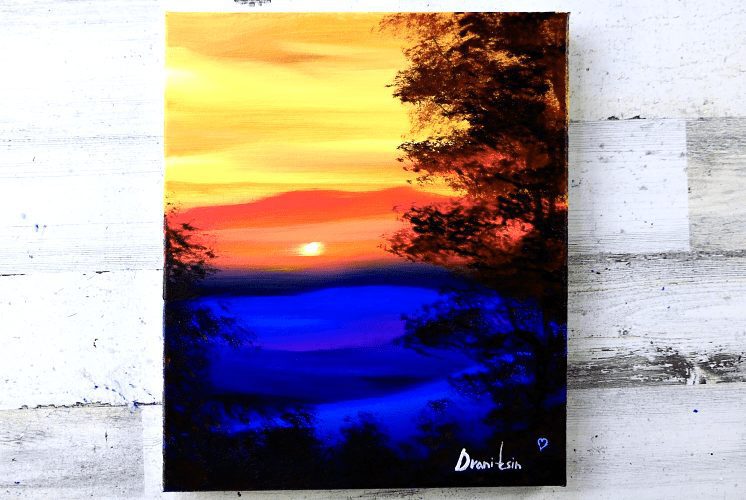 Acrylic painting - Using a sponge to paint an easy sunset 