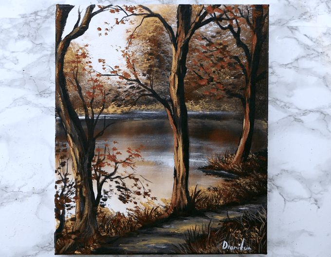 Autumn Landscape Painting in 5 simple colors | Oval Brush Painting Techniques Step by Step 03