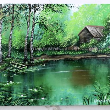 little green boat acrylic landscape painting 2