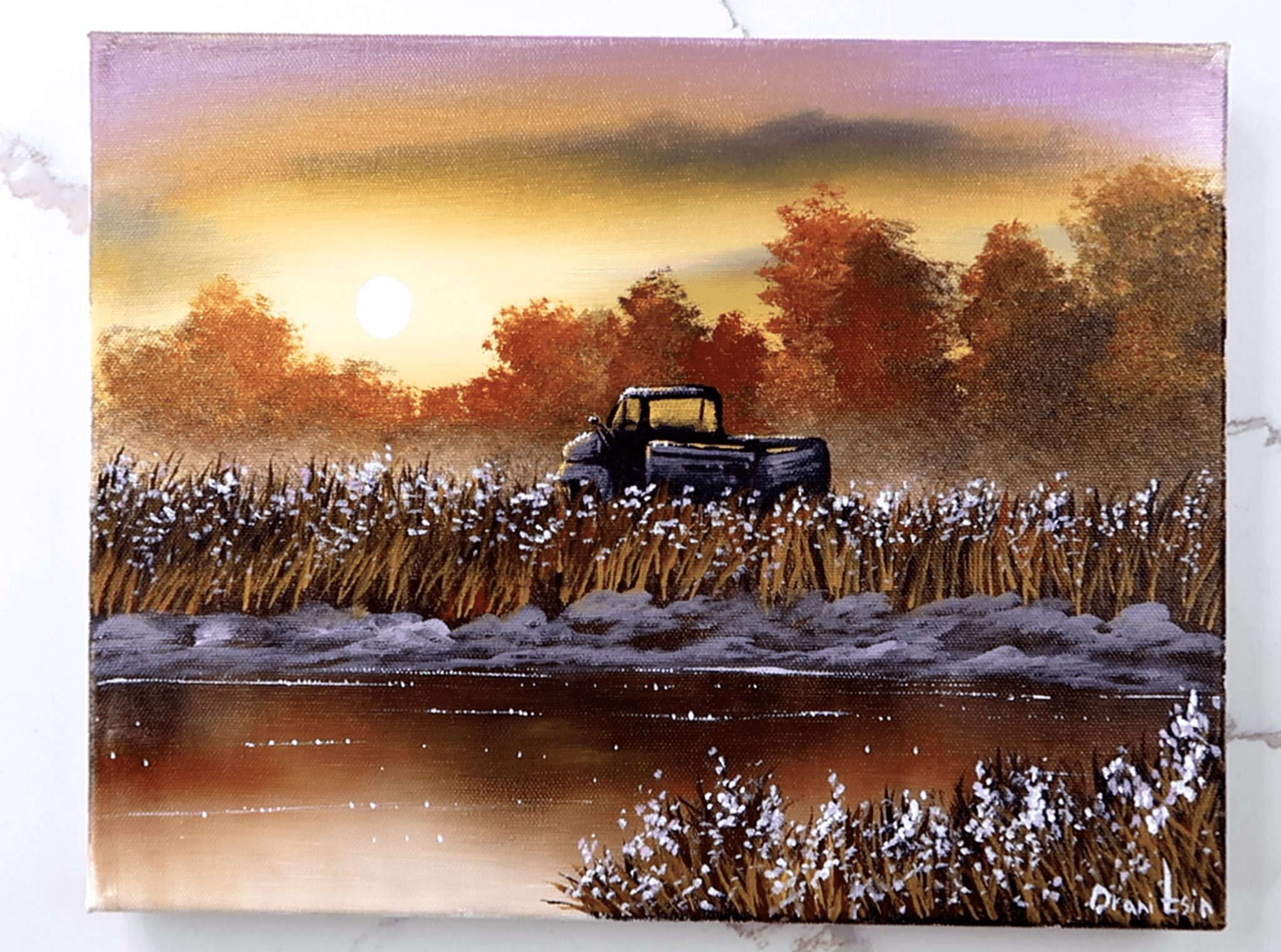 How to paint brilliant Sunset Landscape Painting | Old Truck in the Field | Acrylic painting demo