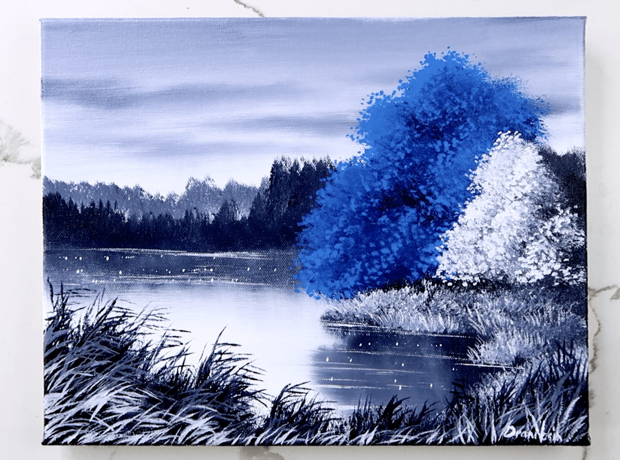 Blue Tree, Black and White Landscape