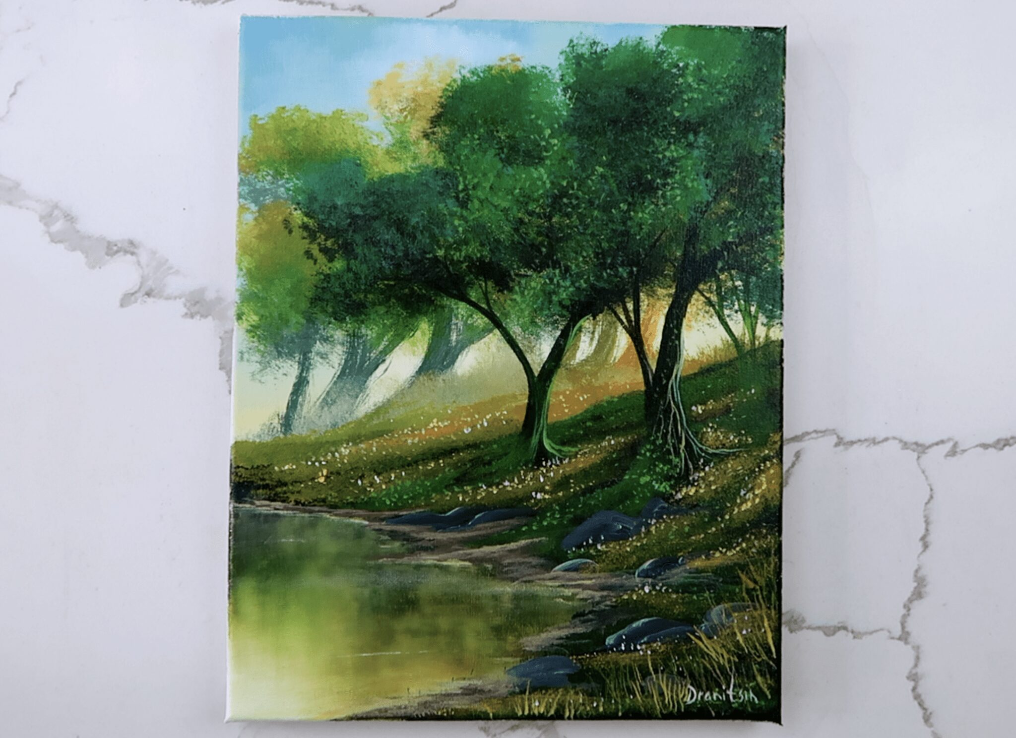 Sponge painting technique / Layered hills landscape painting