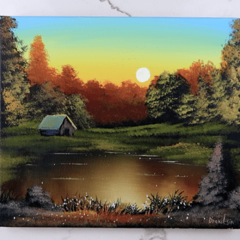 sunrise cabin acrylic painting landscape art