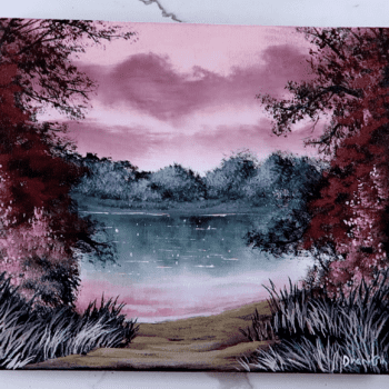 EVENIG CALM path to the lake ACRYLIC PAINTING