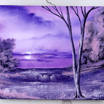 purple moonlight waterfall ACRYLIC LANDSCAPE PAINTING