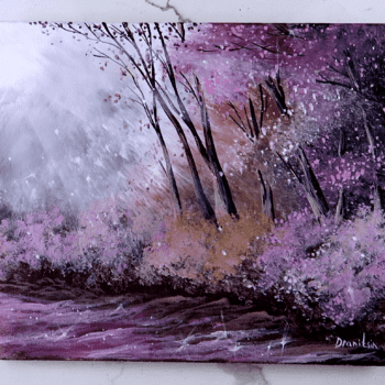 LAVENDER MORNING ACRYLIC LANDSCAPE PAINTING