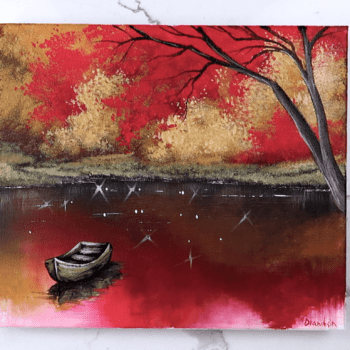 boat red landscape ACRYLIC LANDSCAPE PAINTING