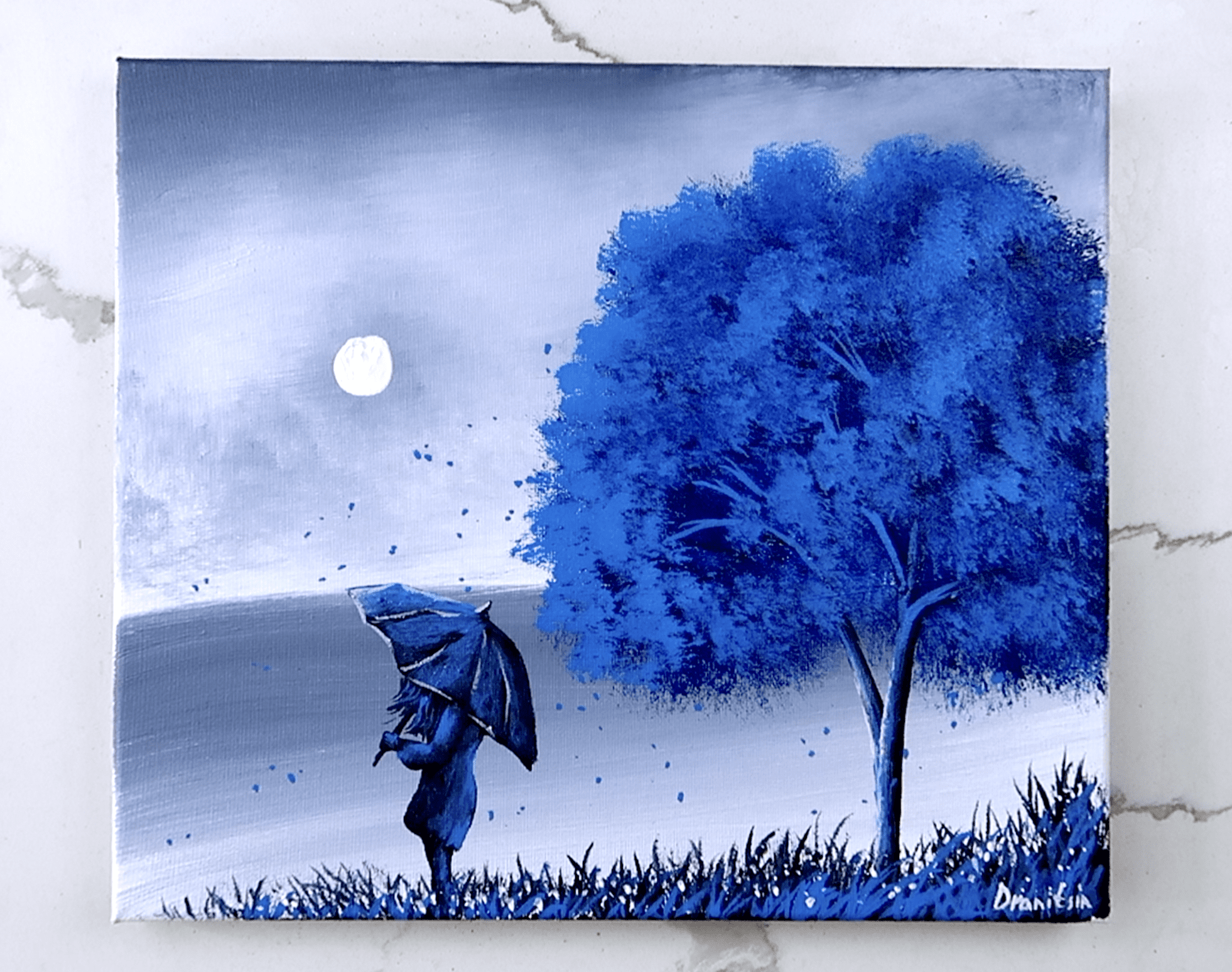 Blue Tree, Black and White Landscape