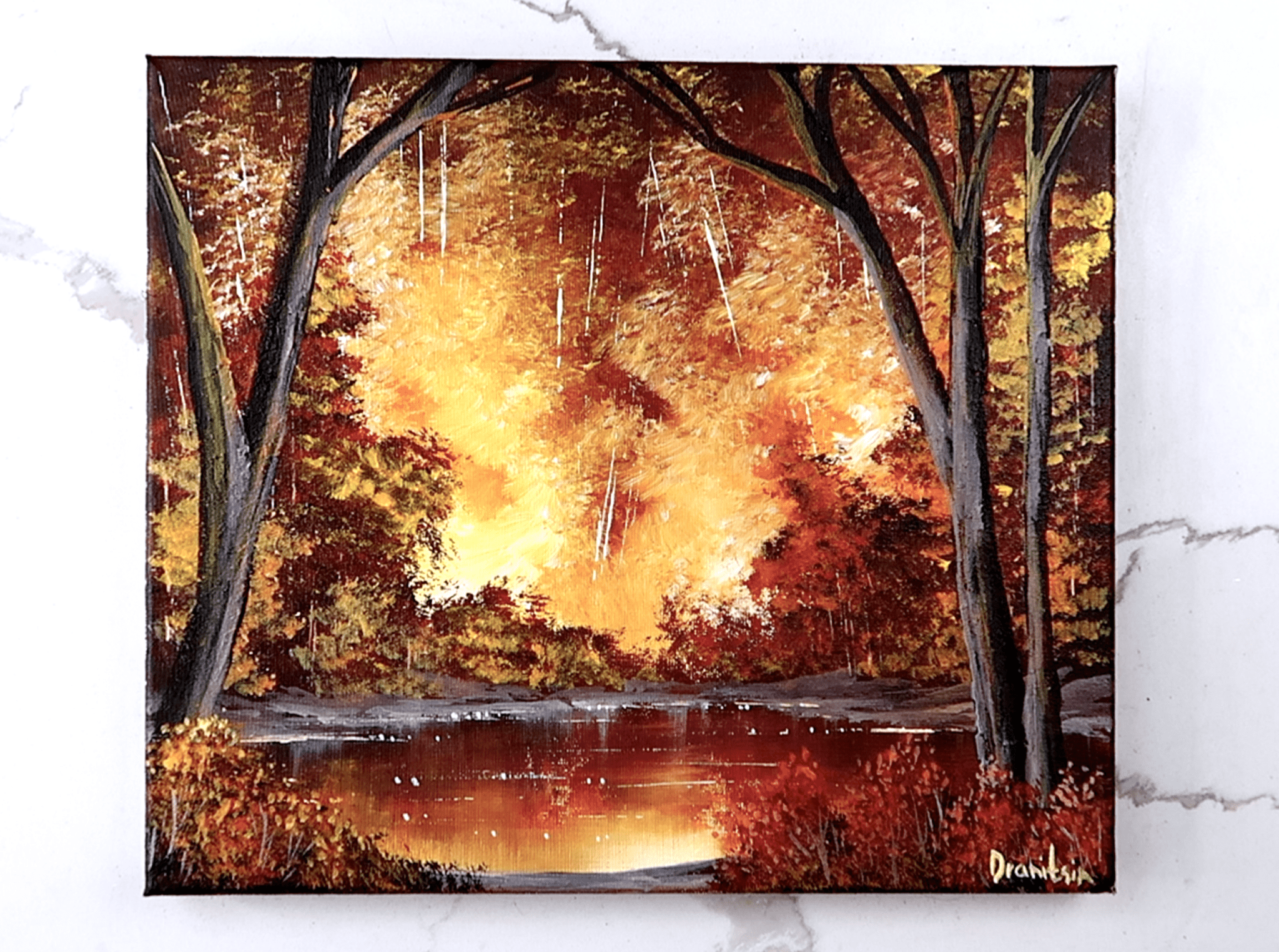 Golden Tranquility Acrylic Landscape Painting Urartstudio
