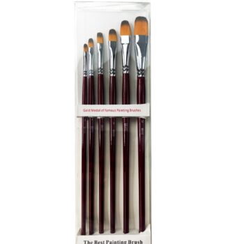 A collection of 6 Filbert paint brushes arranged neatly on a surface