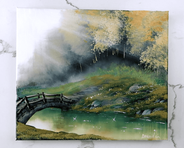 bridge across acrylic landscape painting by urartstudio.com 2