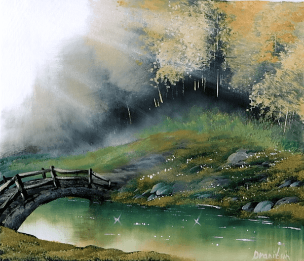 bridge across acrylic landscape painting by urartstudio.com 2