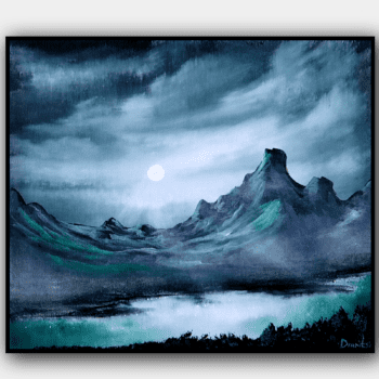 Fog on the Lake by the Mountain acrylic landscape painting by urartstudio.com 5