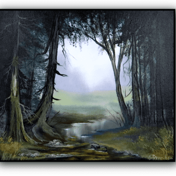 deep forest still water acrylic landscape painting by urartstudio.com 1