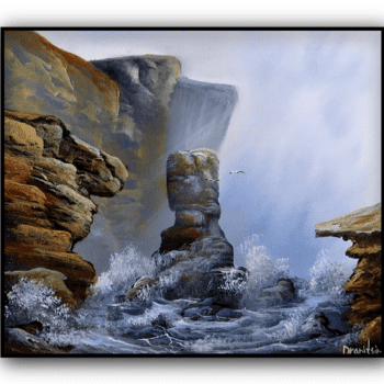 ocean rock formations acrylic landscape painting by urartstudio.com 1