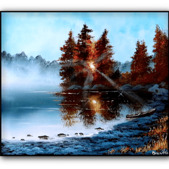 rocky shore at sunrise acrylic landscape painting by urartstudio.com 1
