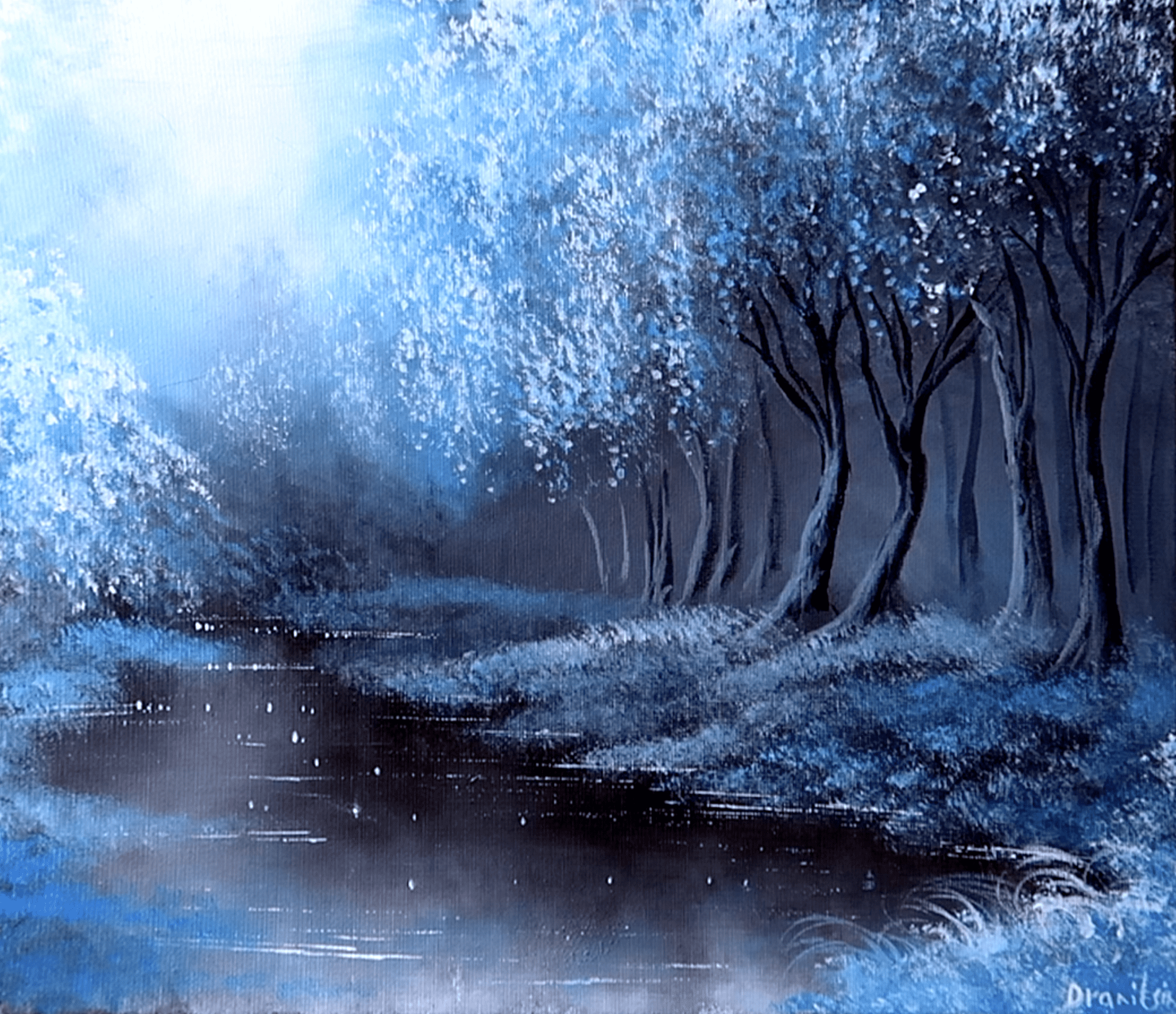 How to paint Blue Magical Forest | Acrylics #paintingtechniques