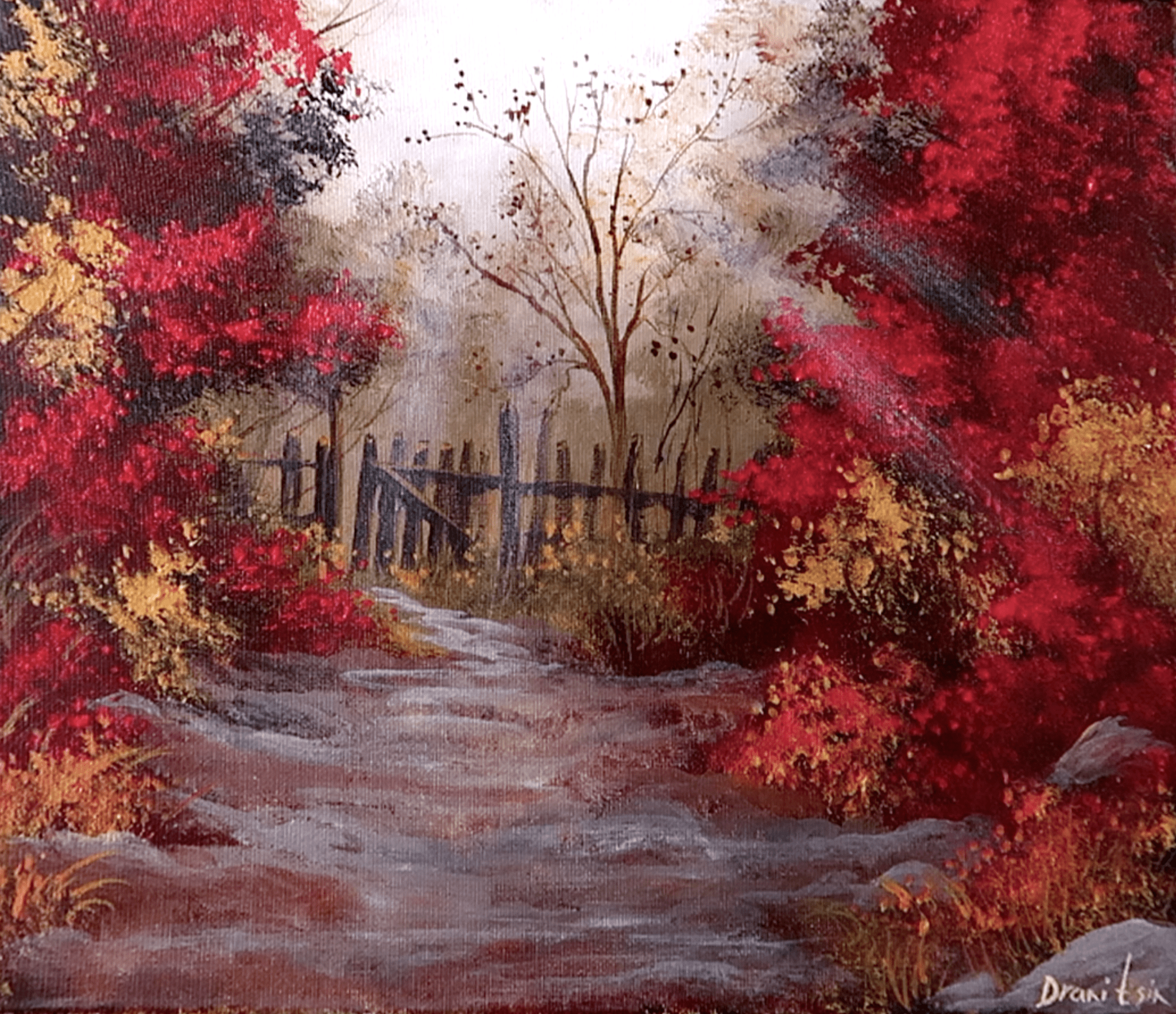 ✨ How to Paint Red Trees Landscape | 1-Minute DIY! Acrylics🌲🎨🍂  #paintingtechniques - UrArtStudio, image size:2048x1766