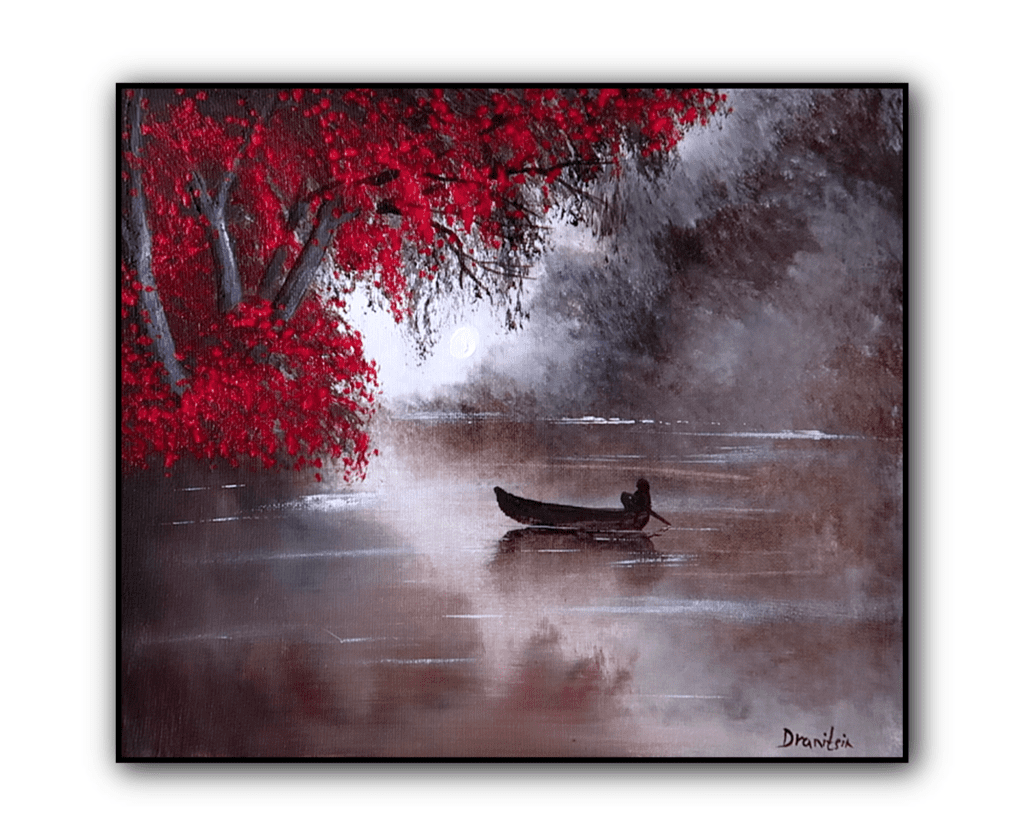 Red Tree Serene Lake Reflections | A Step-by-Step Acrylic Landscape Painting Techniques