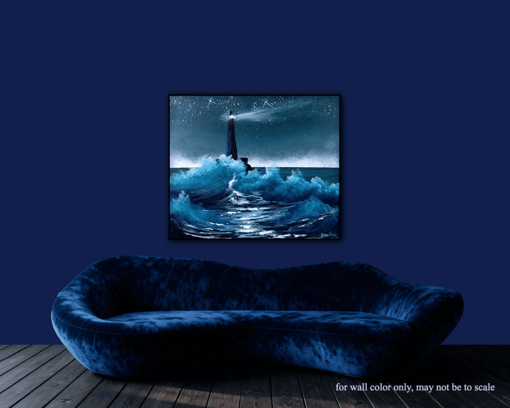 How to Paint a Night Lighthouse | Glowing Sky & Ocean Waves | Easy Acrylics for Beginners.