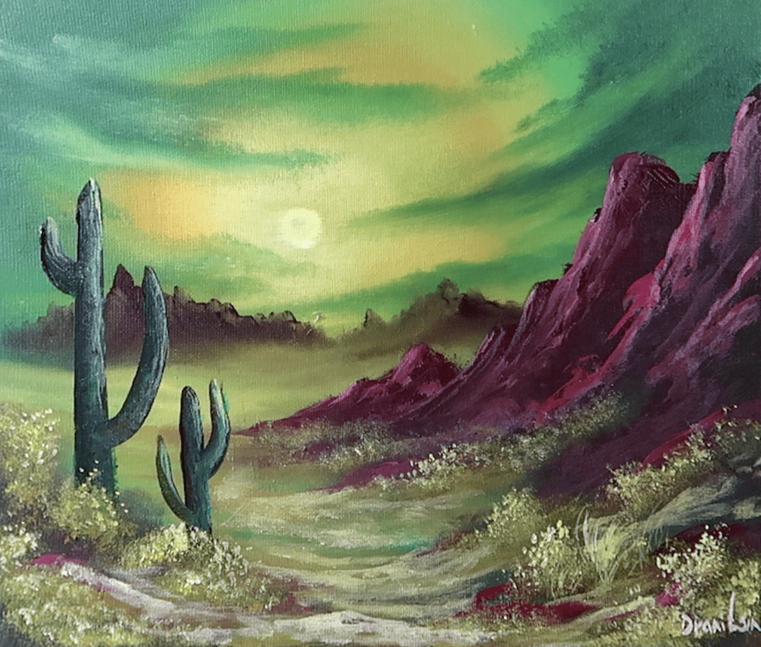 How to paint Cactus in Desert | Quick and Easy Acrylic Landscape Painting  #artforbeginners - UrArtStudio