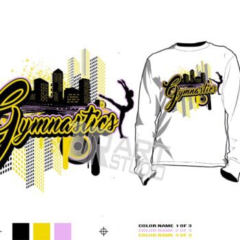 Color separated, layered, three spot colors, girls gymnastics vector logo design for Tshirt