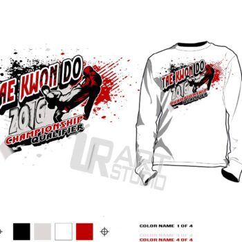 Color separated, layered, four spot colors, tae kwon do martial arts vector logo design for Tshirt